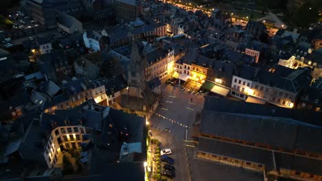 Town-centre-Honfleur-France-evening-drone-aerial
