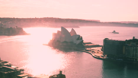 Breiter-Sonnenaufgang-Aus-Der-Luft,-Sydney-Opera-House,-Sydney-Harbour