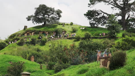 Tourists-queuing-to-explore-Bag-End-at-the-Hobbiton-movie-set-in-New-Zealand
