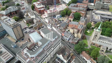 Pull-back-drone-aerial-reverse-reveal-Chelmsford-cathedral-and-city-centre