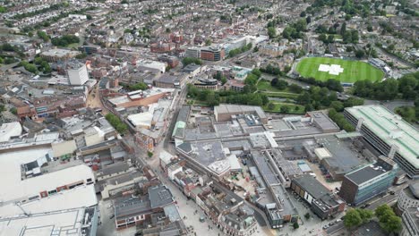 Pull-back-drone-aerial-reverse-reveal-Chelmsford-city-Essex-UK