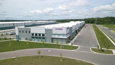 Aerial-Establishing-Shot-of-Wayfair-Warehouse---Online-Home-Store-for-Furniture,-Décor-and-More