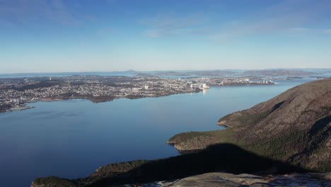 Aerial-From-Dalsnuten,-Rogaland-in-Norway-towards-the-city-of-Sandnes