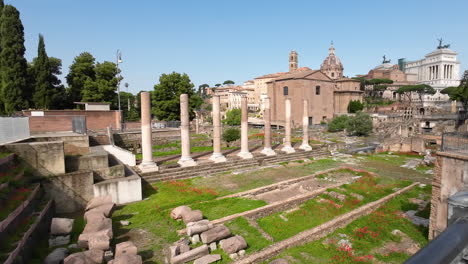 Wide-pan-of-Roman-Forum-ruins-daytime