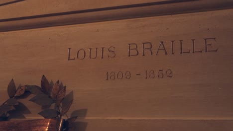 The-tomb-of-Louis-Braille-at-the-Pantheon-in-city-of-Paris,-France