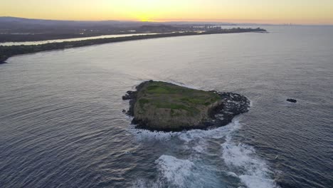 Aerial-View-Over-Cook-Island-And-The-Scenic-Seascape-Of-New-South-Wales-At-Sunset-In-Australia---drone-shot