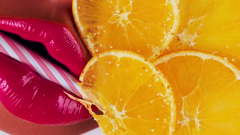 Red-lips-with-slices-of-orange-tropical-fruit-background