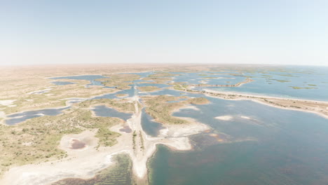 Aerial-drone-point-of-view-of-Aydar-Kol-lake-in-Uzbekistan,-central-Asia