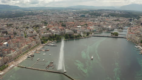 Aerial-shot-of-Geneva-water-fountain-turning-off