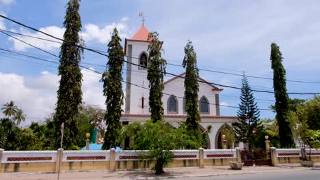 A-view-of-religious-landmark-of-De-Santo-António-de-Motael-Roman-Catholic-church-in-Dili,-East-Timor,-Timor-Leste