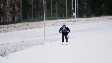 Tracking-shot-of-cross-country-skier