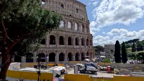 Construction-Area-Beside-Along-Piazza-Del-Colosseum-Beside-Yellow-Construction-Hoardings-On-Sunny-Day-In-May-2023