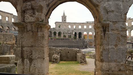 View-from-arch-within-the-Amphitheater-in-Pula,-Northwestern-Croatia