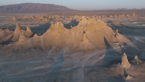 Aerial-Drone-Shot-Trona-Pinnacles-California-Desert-at-Sunset