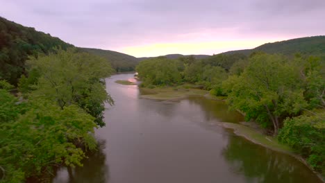Drone-aerial-passing-trees-of-the-Susquehanna-river-in-Pennsylvania