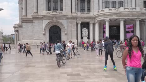 Slow-motion-shot-of-tourists-walking-along-a-street-in-downtown-Mexico-city