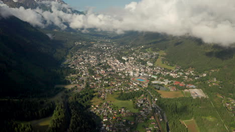 Descending-aerial-shot-of-Chamonix-town-France