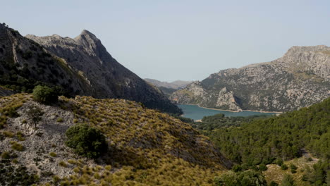 Beautiful-mountain-valley-in-Mallorca-with-Gorg-Blau-water-reservoir