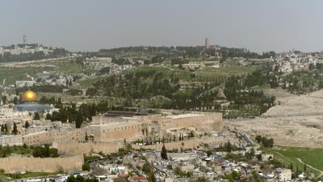 Dächer-Der-Altstadt-Von-Jerusalem-Und-Die-Felsenkuppel,-Luftaufnahme