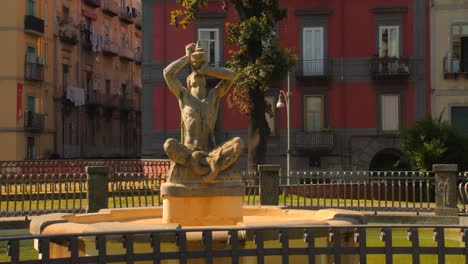 Fontana-del-Tritone-in-Piazza-Barberini,-Naples,-Italy-Wide