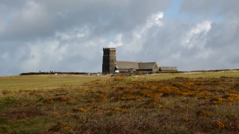 Extra-Wide-shot-of-St-Materiana's-Church,-Tintagel