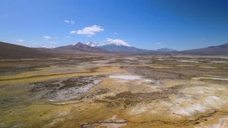 Aerial-view-over-of-the-scenic-Lauca-National-Park,-Chile---dolly-reverse,-drone-shot