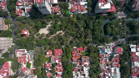 drone-shot-of-main-park-in-Polanco-neighborhood-in-Mexico-city