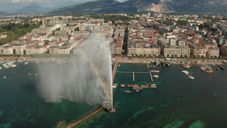 Stationary-aerial-shot-of-a-rainbow-in-the-Geneva-water-fountain