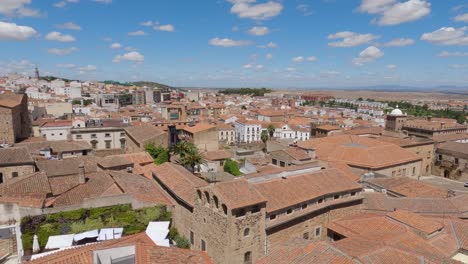 Vast-scenery-of-Caceres-cityscape,-view-across-rooftops