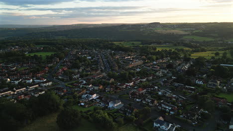 Establishing-Drone-Shot-Over-Calverley-Village-at-Sunrise
