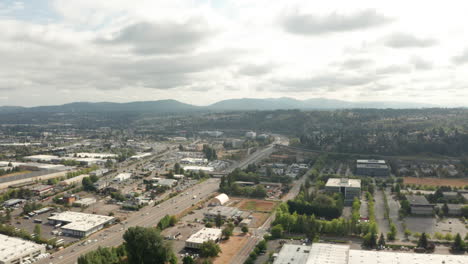 Aerial-shot-over-suburban-Seattle-and-freeway