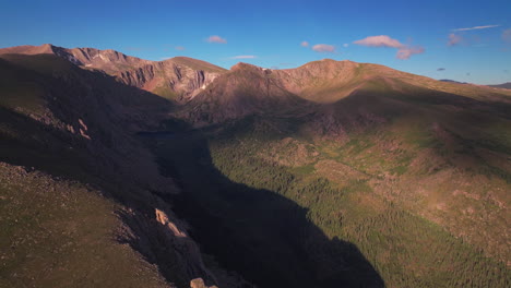 Cinematic-aerial-drone-morning-sunrise-Denver-Chicago-lakes-Mount-Evans-14er-front-range-foothills-Rocky-Mountains-i70-Idaho-Springs-Evergreen-Squaw-pass-Echo-Mountain-lake-moon-rise-circling-movement
