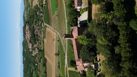 Aerial-View-Over-Rural-Ozzano-Monferrato-Buildings-On-Sunny-Day