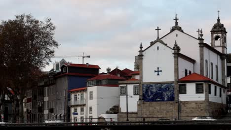 Church-of-Corpo-Santo-de-Massarelos-seen-from-boat-trip-on-Douro-river,-Porto