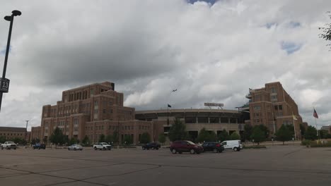 Notre-Dame-Stadium-in-South-Bend,-Indiana-with-stable-wide-shot-video-timelapse