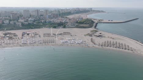 Panorama-Of-Reyna-Pier-And-Beach-At-Faleza-Nord-Coast-In-Constanta,-Romania