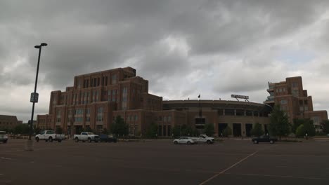 Notre-Dame-Stadium-in-South-Bend,-Indiana-with-wide-shot-timelapse-video-on-a-cloudy-day
