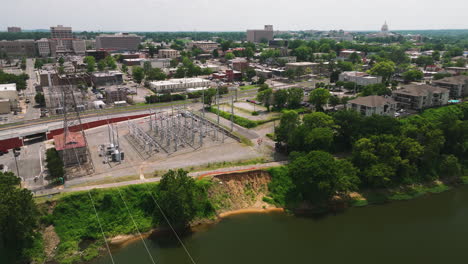 Aerial-View-of-Electrical-Substation-In-Little-Rock,-Arkansas,-USA