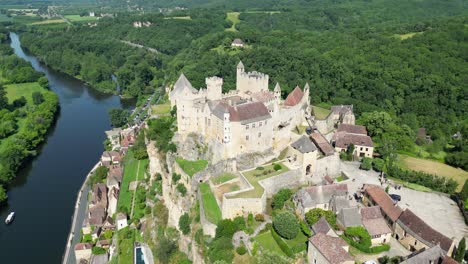 Castelnaud-Dordogne-France-high-Overhead-birds-eye-drone-aerial-view