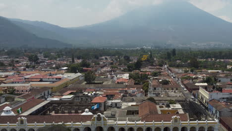 Low-flyover-aerial:-Captain's-Palace-museum-in-Antigua-Guatemala