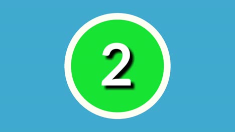 Nummer-2,-Zwei-Zeichen,-Symbolanimation,-Bewegungsgrafiken-Auf-Grünem-Kreis,-Blauer-Hintergrund,-4K-Cartoon-Videonummer-Für-Videoelemente