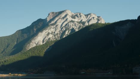 A-Large-Canadian-Rocky-Mountains-Towers-Tall-over-Canada's-Trans-Canada-Highway-near-Canmore-Alberta-Canada