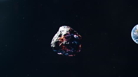 Glühender-Metallischer-Asteroid,-Der-Auf-Die-Erde-Zufliegt