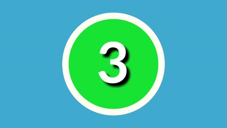 Nummer-3,-Drei-Zeichen,-Symbolanimation,-Bewegungsgrafiken-Auf-Grünem-Kreis,-Blauer-Hintergrund,-4K-Cartoon-Videonummer-Für-Videoelemente