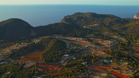 Panoramic-Aerial-View-Of-Santa-Agnes-de-Corona-In-Ibiza-Island,-Spain