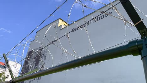 Bernauer-Strasse-on-Berlin-Wall-Area-with-Detail-of-Barbed-Wire-Fence