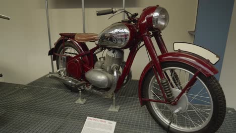 An-exhibition-of-motorcycles-in-National-Technical-Museum-in-Prague,-showcasing-the-evolution-of-these-iconic-vehicles,Czech-Republic