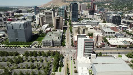 Downtown-Salt-Lake-City,-Utah---Cinematic-Aerial-Tilt-up-Reveal