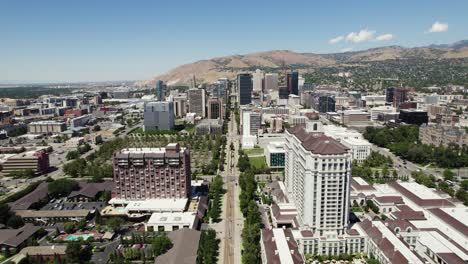 City-Landscape-of-Downtown-Salt-Lake,-Utah---Aerial-Drone-View