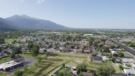 Residential-Neighborhood-Real-Estate-of-Ogden-City,-Utah-in-Summer---Aerial-Drone-View